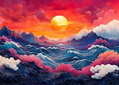 Puzzle 1000 Teile Erwachsene - Bunte abstrakte Wellen 1000 Puzzles Lernspiele für die ganze Familie Unterhaltung für einen ruhigen Abend Abstrakte Berge Puzzle Fertige Größe 50x70cm von TISHIRON