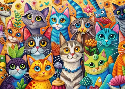 Puzzle 1000 Teile Erwachsene Cartoon-Katze Puzzle Für Erwachsene Klassische Jigsaw Puzzles Geschicklichkeitsspiel Für Die Ganze Familie Puzzle-Herausforderungsspiel, 50x70cm von TISHIRON