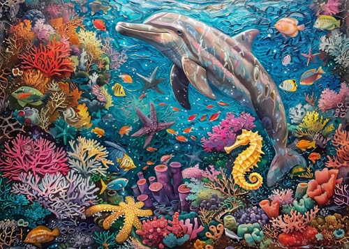 Puzzle 1000 Teile Erwachsene - Delfinschwimmen im Korallenriff 1000 Teiles Puzzle für Erwachsene und Kinder ab 9 Jahren Geschicklichkeitsspiel Unterwasserwelt Fertige Größe 50x70cm Puzzle 1000 Teile Erwachsene - Delfinschwimmen im Korallenriff 1000 Teiles Puzzle für Erwachsene und Kinder ab 9 Jahren Geschicklichkeitsspiel Unterwasserwelt Fertige Größe 50x70cm von TISHIRON