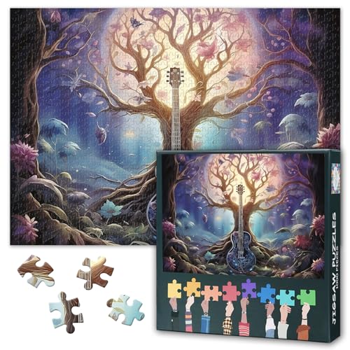 Puzzle 1000 Teile Erwachsene Fantasie Baum - Herausfordernde Familienpuzzle Gitarre, 70 x 50 cm Puzzle Spiel Wald und Mond, Puzzlespiel für Frauen Heimdekoration von TISHIRON