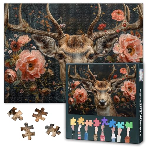 Puzzle 1000 Teile Erwachsene - Hirschportrait 1000 Puzzles Lernspiele für die ganze Familie Unterhaltung für einen ruhigen Abend Elch Puzzle Fertige Größe 50x70cm von TISHIRON
