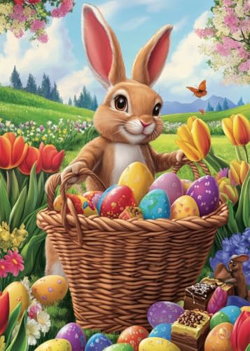 Puzzle 1000 Teile Erwachsene - Kaninchen im Tulpenfeld 1000 Teiles Puzzle für Erwachsene und Kinder ab 9 Jahren Geschicklichkeitsspiel für die ganze Familie Fertige Größe 50x70cm von TISHIRON