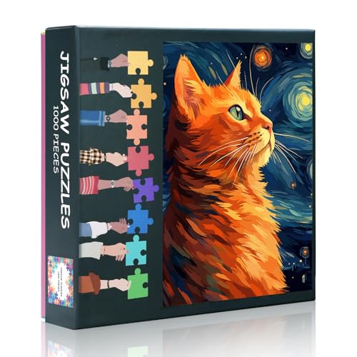 Puzzle 1000 Teile Erwachsene Katze - Sternennacht schwer schwierig herausfordernde Familie Puzzles, Bildungs-Puzzle-Spiele Home Decoration 70 x 50 cm (Animal Series) von TISHIRON