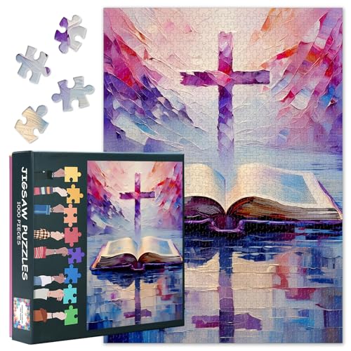 Puzzle 1000 Teile Erwachsene Kreuz, Jigsaw Puzzles 1000 Stück christlichen Thema, Bibel herausfordernde Puzzle-Spiele für Frauen Home Decoration Geschenk Größe 19,7x27,5 Zoll von TISHIRON