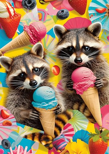 Puzzle 1000 Teile Erwachsene - Niedliche Waschbären genießen leckeres EIS 1000 Puzzles Lernspiele für die ganze Familie Unterhaltung für einen ruhigen Abend Puzzle Fertige Größe 50x70cm von TISHIRON