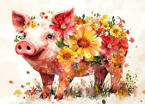 Puzzle 1000 Teile Erwachsene - Schwein mit Blumen Bedeckt, 1000 Puzzle Lernspiele für die ganze Familie Unterhaltung für einen ruhigen Abend Fertige Größe 50x70cm von TISHIRON