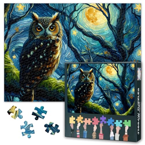 Puzzle 1000 Teile - Eule Kunst, Puzzles für Erwachsene 1000 Teile (Tiere & Sternennacht Serie), Anspruchsvolle Puzzles für Erwachsene 1000, Lernspiele Heimdekoration (70 x 50 cm) von TISHIRON