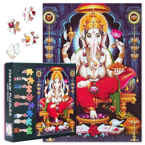 Puzzle 1000 Teile Hindu Lord Ganesha Göttliche Kunst Heiliger Elefanten Gott Indische Mythologie Papier Puzzle für Erwachsene Spirituelle Erleuchtung Heimkunst Dekoration 27,5x19,7 Zoll Puzzle 1000 Teile Hindu Lord Ganesha Göttliche Kunst Heiliger Elefanten Gott Indische Mythologie Papier Puzzle für Erwachsene Spirituelle Erleuchtung Heimkunst Dekoration 27,5x19,7 Zoll von TISHIRON