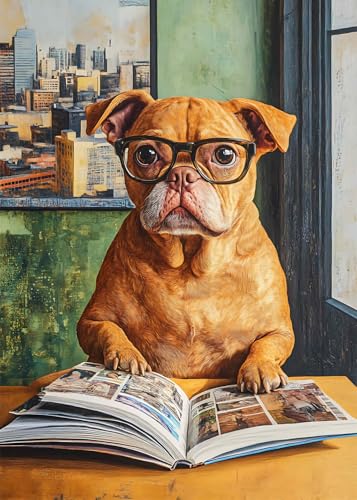 Puzzle 1000 Teile - Hund mit Brille liest EIN Buch, buntes Legespiel Leicht zu lösendes Puzzles für Erwachsene und Kinder ab 9 Jahren Fertige Größe 50x70cm von TISHIRON
