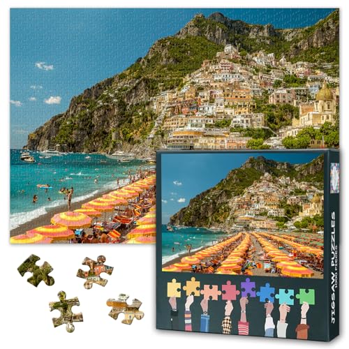 Puzzle 1000 Teile Italien Positano Bunte Häuser am Meer Küstenlandschaft Motiv für Erwachsene Entspannung Geschenkidee Familienspiel Kunstwerk Dekoration 70 x 50 cm von TISHIRON
