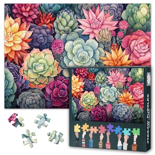Puzzle 1000 Teile - Puzzles Bunte Sukkulenten Kunst, 70 x 50 cm Pflanzen Design schwer herausfordernde 1000-teiliges Puzzle Familienspiel für Männer & Frauen (Home Decor Geschenk) von TISHIRON