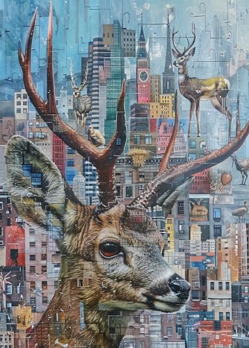 Puzzle 1000 Teile - Städtische Wildtiere 1000 Puzzle, Geschicklichkeitsspiel für Die Ganze Familie, Hirsch Urbaner Mikrokosmos Legespiel, Erwachsenenpuzzle ab 6 Jahre Fertige Größe 50x70cm von TISHIRON