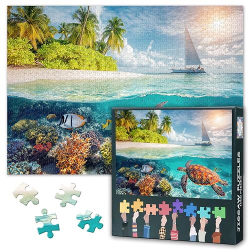 Puzzle 1000 Teile Tropenstrand Korallenriff Unterwasserszene mit bunten Fischen Ozeanleben Motiv für Erwachsene Entspannungstherapie Geschenkidee Dekoration 70 x 50 cm Puzzle 1000 Teile Tropenstrand Korallenriff Unterwasserszene mit bunten Fischen Ozeanleben Motiv für Erwachsene Entspannungstherapie Geschenkidee Dekoration 70 x 50 cm von TISHIRON