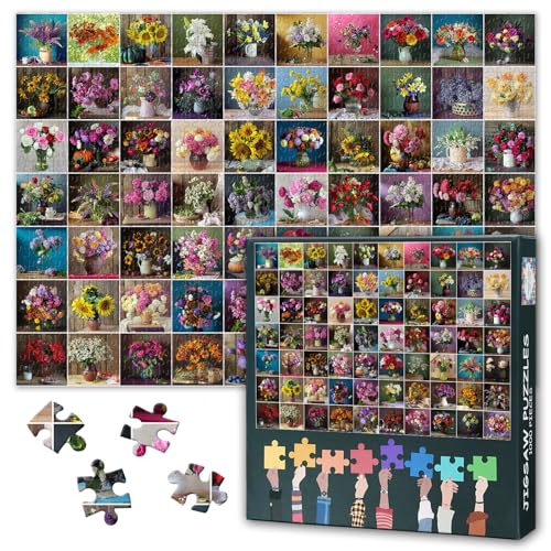 Puzzle 1000 Teile für Erwachsene, Blumen Sammlung Puzzles, Vase Zusammenfassung Sammlung Puzzle, Intellektuelle Herausforderung Puzzle Fertige Größe 50x70cm von TISHIRON