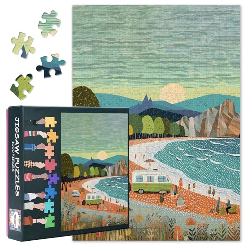 Puzzle 1000 Teile für Erwachsene, Camping am Meer mit atemberaubendem Sonnenuntergang Landschaftsmotiv, Bäume, Berge und Vögel, 70x50 cm Puzzle 1000 Teile für Erwachsene, Camping am Meer mit atemberaubendem Sonnenuntergang Landschaftsmotiv, Bäume, Berge und Vögel, 70x50 cm von TISHIRON