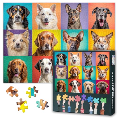 Puzzle 1000 Teile für Erwachsene, Canine Companions Colorful Collage, Lebendiges Hunde-Collage-Kunstwerk, 1000-Teile Premium Puzzle - Format 50x70cm von TISHIRON