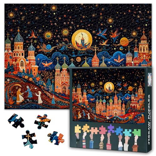 Puzzle 1000 Teile für Erwachsene, Farbenfrohes Abstraktes Schloss, Künstlerische Darstellung, Premium Puzzle 1000 Teile - Format 50x70cm von TISHIRON