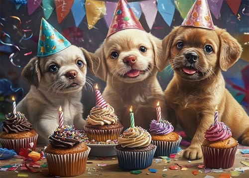 Puzzle 1000 Teile für Erwachsene, drei entzückende Welpen, Erwachsenen-Puzzles, Welpen, die einen Geburtstag feiern, intellektuelles 1000-teiliges Puzzle, fertige Größe 50 x 70 cm Puzzle 1000 Teile für Erwachsene, drei entzückende Welpen, Erwachsenen-Puzzles, Welpen, die einen Geburtstag feiern, intellektuelles 1000-teiliges Puzzle, fertige Größe 50 x 70 cm von TISHIRON