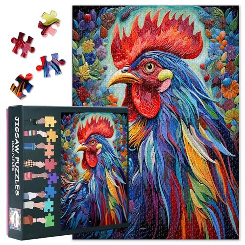 Puzzle 1000 Teile für Erwachsene, farbenfroher Hahnkunst, blauer Hintergrund, herausforderndes Puzzle-Spiel, hochwertige Papier-Puzzles, perfekt für Entspannung, Stressabbau, Heimdekoration, 70 x 50 Puzzle 1000 Teile für Erwachsene, farbenfroher Hahnkunst, blauer Hintergrund, herausforderndes Puzzle-Spiel, hochwertige Papier-Puzzles, perfekt für Entspannung, Stressabbau, Heimdekoration, 70 x 50 von TISHIRON