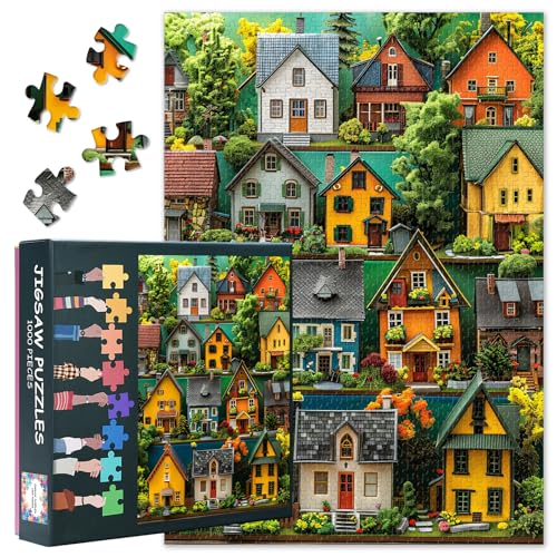 Puzzle 1000 Teile für Erwachsene, lebendige Sammlung von bunten, unverwechselbaren Häusern, 1000-teiliges Puzzle für Erwachsene, skurrile Architekturkunst (69,8 x 50 cm) von TISHIRON