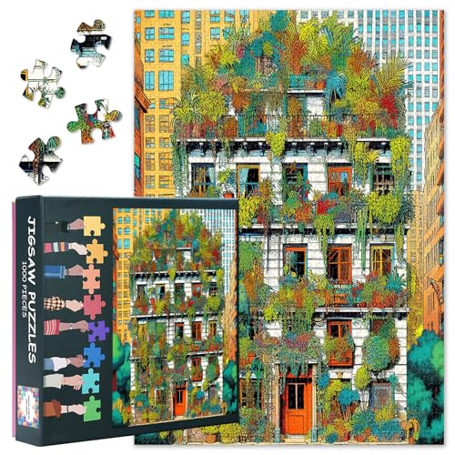 Puzzle 1000 Teile für Erwachsene, modernes mehrstöckiges Gebäude mit üppigem Balkongrün, 1000-teiliges Puzzle für Erwachsene, urbane vertikale Gartenkunst (69,8 x 50 cm) von TISHIRON