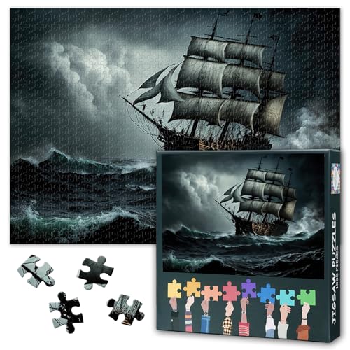 Puzzle 1000 Teile für Erwachsene Altes Schiff segelt in stürmischer See Vintage Nautische Kunst Herausforderndes Puzzle für Erwachsene und Teenager Ozean Abenteuer Deko Geschenk Idee 27,5x19,7 Zoll Puzzle 1000 Teile für Erwachsene Altes Schiff segelt in stürmischer See Vintage Nautische Kunst Herausforderndes Puzzle für Erwachsene und Teenager Ozean Abenteuer Deko Geschenk Idee 27,5x19,7 Zoll von TISHIRON