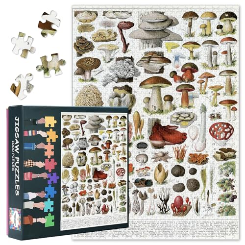 Puzzle 1000 Teile für Erwachsene - Botanische Naturillustration, Pilze & Pflanzenkunst in Leuchtenden Farben, Hochwertiges Puzzle 70x50 cm von TISHIRON