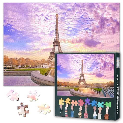 Puzzle 1000 Teile für Erwachsene Eiffelturm-Sonnenuntergang in Paris Frankreich Romantische Stadtszene Reise-Thema Puzzle Kunst Herausforderndes Europäisches Wahrzeichen Geschenk für Paare 70 x 50 cm von TISHIRON