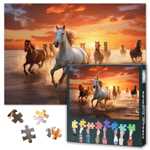 Puzzle 1000 Teile für Erwachsene Galoppierende Pferde am Sonnenuntergangsstrand Meerblick Majestätische Wildpferde Naturszene Herausforderndes Tier-Puzzle Kunst Entspannende Aktivität 70 x 50 cm Puzzle 1000 Teile für Erwachsene Galoppierende Pferde am Sonnenuntergangsstrand Meerblick Majestätische Wildpferde Naturszene Herausforderndes Tier-Puzzle Kunst Entspannende Aktivität 70 x 50 cm von TISHIRON
