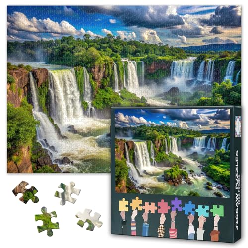 Puzzle 1000 Teile für Erwachsene Majestätische Iguazu Wasserfälle Brasilien Atemberaubende Wasserfalllandschaft Atemberaubende Naturlandschaft Premium-Papierpuzzle Entspannendes Reisethema 27,5 x 19,7 von TISHIRON
