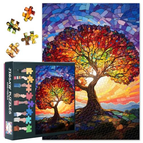Puzzle – Baum des Lebens Kunst, Puzzles für Erwachsene, 1000 Teile (Sonne und Baum-Serie), herausfordernde Puzzles für Erwachsene 1000, Lernspiele, Heimdekoration (69,8 x 50 cm) von TISHIRON