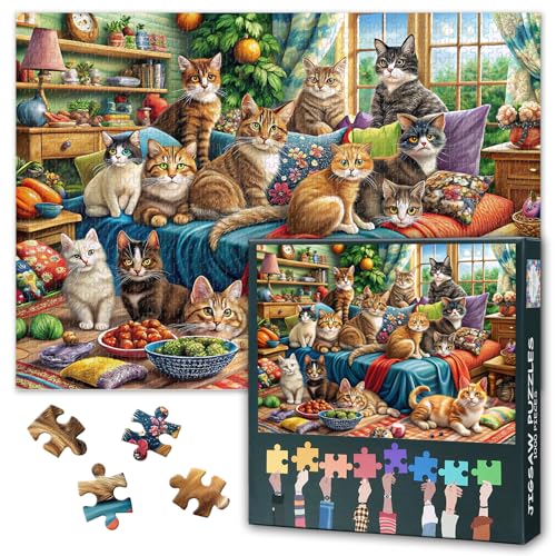 Puzzle Katze im Raum, 1000 Teile für Erwachsene, Katzenpuzzle für Zuhause, Wanddekoration, anspruchsvolle Puzzles, geeignet für Spielabende, Erwachsene und Jugendliche, Familien-Herausforderung von TISHIRON