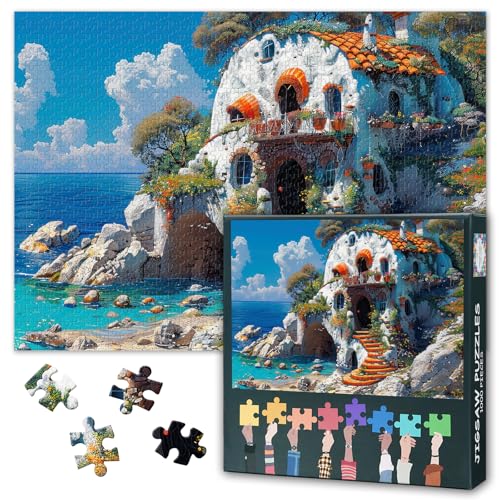 Puzzle Puzzles 1000 Stücke für Erwachsene Seascape Cabin Puzzles Herausforderndes Familienspiel Geschenkidee Wohnwand Dekoration Erwachsene und Jugendliche Familie Spielzeug Größe: 70x50cm von TISHIRON
