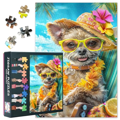 Puzzle Puzzles 1000 Stücke für Erwachsene Strand Welpe 1000 Stück Puzzles Home Wanddekoration Herausforderndes Puzzle Geeignet für Spielnächte Einzigartige mentale Übung Größe: 70x50cm von TISHIRON