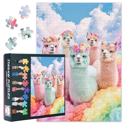 Puzzle – Regenbogen-Alpakas-Kunst, Puzzles für Erwachsene, 1000 Teile (Fantasy-Tier-Serie), herausfordernde Puzzles für Erwachsene 1000, Lernspiele, Heimdekoration (69,8 x 50 cm) von TISHIRON