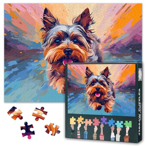 Puzzle Yorkshire-Kunst, Hundepuzzles für Erwachsene, 1000 Teile, herausfordernde Puzzles für Erwachsene 1000 (Tier-Serie), Lernspiele, Heimdekoration (69,8 x 50 cm) von TISHIRON