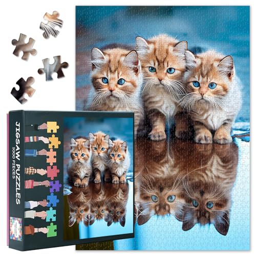 Puzzle für Erwachsene, 1000 Katzen, Erwachsenen-Puzzle, 1000 Teile, Katze, die im Wasser reflektiert wird, Lernspiele, herausforderndes Puzzle für Erwachsene, Geschenk, Kunstwerk-Puzzle, Größe: 69,8 x von TISHIRON