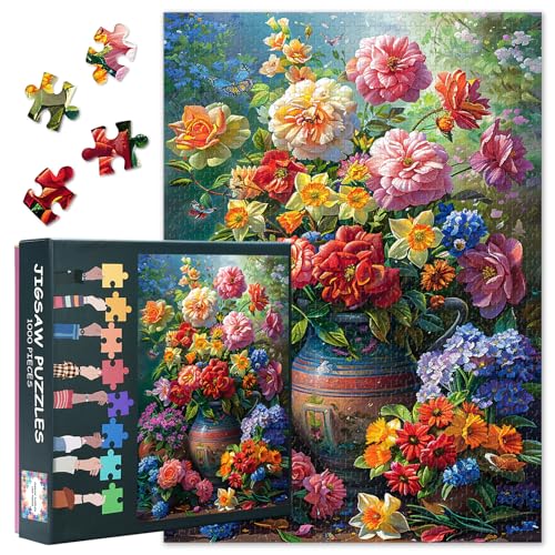 Puzzle für Erwachsene, 1000 Teile, Blumen in Töpfen, Puzzle, Stillleben, herausforderndes Puzzle, perfekt für Spiel, fertige Größe 50 x 70 cm Puzzle für Erwachsene, 1000 Teile, Blumen in Töpfen, Puzzle, Stillleben, herausforderndes Puzzle, perfekt für Spiel, fertige Größe 50 x 70 cm von TISHIRON