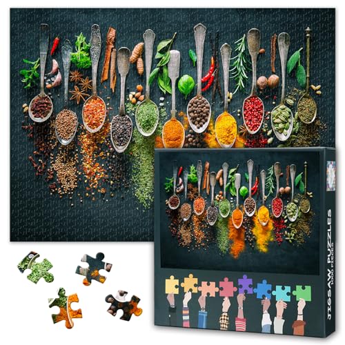 Puzzle für Erwachsene, 1000 Teile, kulinarische Gewürz- und Kräuter-Kollektion, bunte Küchenkunst im Löffel-Display, Premium-Puzzle, 1000 Teile, 69,8 x 50 cm Puzzle für Erwachsene, 1000 Teile, kulinarische Gewürz- und Kräuter-Kollektion, bunte Küchenkunst im Löffel-Display, Premium-Puzzle, 1000 Teile, 69,8 x 50 cm von TISHIRON