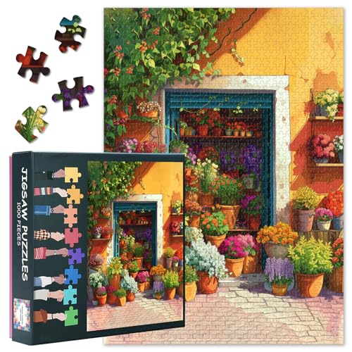 Puzzle für Erwachsene, 1000 Teile, lebendiger Blumenladen, gefüllt mit Blumensträußen und dekorativen Blumentöpfen, Premium-Puzzles für Erwachsene, Blumenparadies-Kunst (69,8 x 50 cm) von TISHIRON