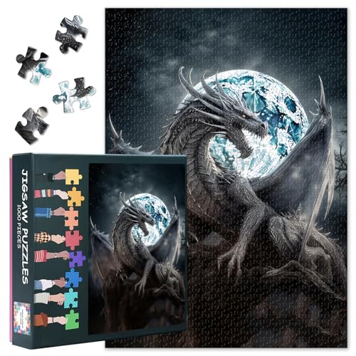 Puzzle für Erwachsene, 1000 Teile – Drache Mondflammen epische Fantasie-Kunstwerk, herausfordernde Erwachsenenpuzzles mit Premium-Qualität – Fertiggröße 69,8 x 50 cm Puzzle für Erwachsene, 1000 Teile – Drache Mondflammen epische Fantasie-Kunstwerk, herausfordernde Erwachsenenpuzzles mit Premium-Qualität – Fertiggröße 69,8 x 50 cm von TISHIRON