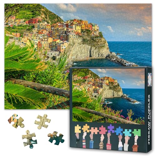 Puzzle für Erwachsene, 1000 Teile – Manarola Village, Cinque Terre Kunst mit Premium-Puzzlebrett, herausforderndes 1000-teiliges Puzzle für Erwachsene (70 x 50 cm) von TISHIRON