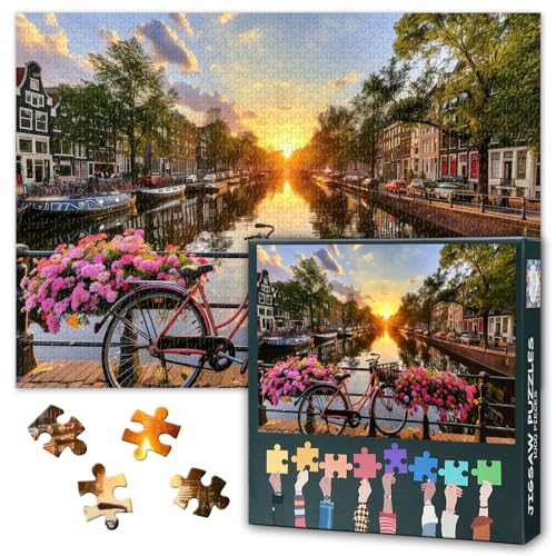 Puzzle für Erwachsene, 1000 Teile: Amsterdamer Sonnenaufgang-Landschaftskunst, Stressabbau-Aktivität mit extra dicken Teilen und lebendigen Farben, Familienspielabend, Heimdekor-Kunstwerk (70 x 50 cm) von TISHIRON