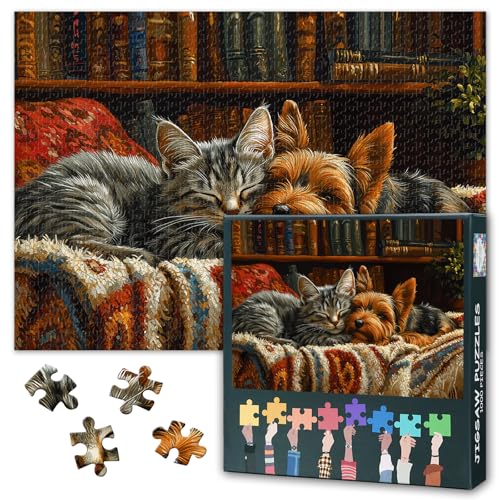 Puzzle für Erwachsene, 1000 Tiere – Hart, unmöglich, schwierig, herausfordernd, Familienpuzzle, pädagogische Puzzle-Spiele, Heimdekoration, 69 x 50 cm (Katzen- und Hunde-Serie) von TISHIRON