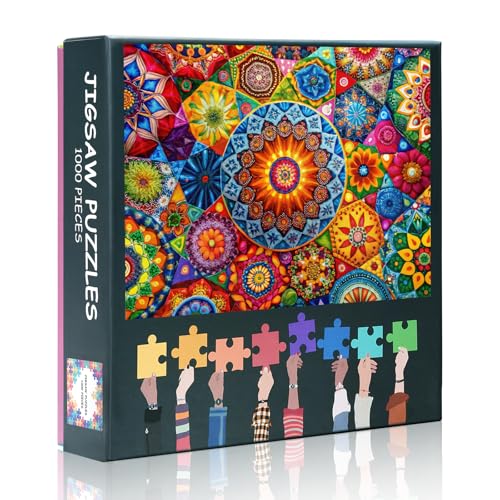 TISHIRON Puzzle für Erwachsene, 1000 bunte Mandala-Puzzle, 1000 Teile, abstrakt, Herausforderung für Erwachsene, Geschenk, Kunstwerk, 50 x 69,8 cm von TISHIRON