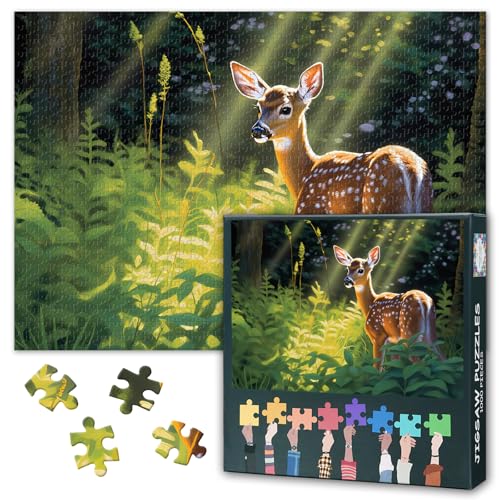Puzzle für Erwachsene, 1000 kleine Hirsche, schwierige, herausfordernde Puzzles für Erwachsene, Tiere und Waldkunst, Familien-Lernspiel und einzigartiges Wohnzimmer-Dekor-Geschenk (69,8 x 50 cm) von TISHIRON