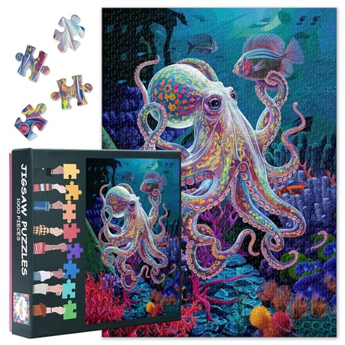 Puzzle für Erwachsene, Oktopus-Puzzles für Erwachsene, 1000 Teile, Meereswelt-Puzzle, lustiges Puzzle-Spiel für Erwachsene, fertige Größe ist 27,5 x 19,7 Zoll von TISHIRON