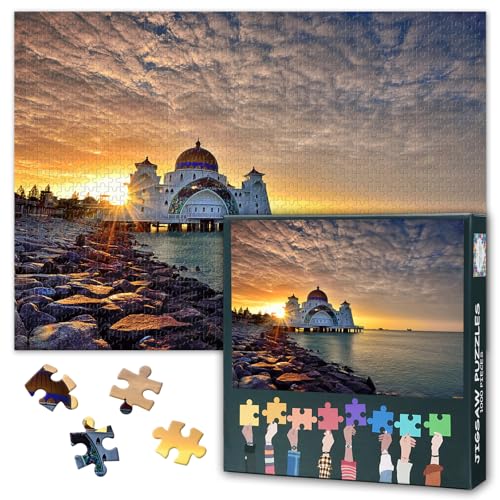 Puzzle für Erwachsene 1000 Blöcke, Moschee in der Straße von Malacca, Puzzles für Erwachsene, Puzzle-Spiele für Erwachsene oder Spielzeug für ältere Freunde 50x70cm von TISHIRON