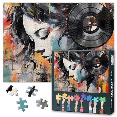 Puzzle für Erwachsene 1000 Schallplatten für Mädchen, Retro-Streetgraffiti-Puzzle, Puzzles für Erwachsene Puzzles für Erwachsene, Puzzlespiele oder Spielzeug für ältere Freunde 50x70cm von TISHIRON