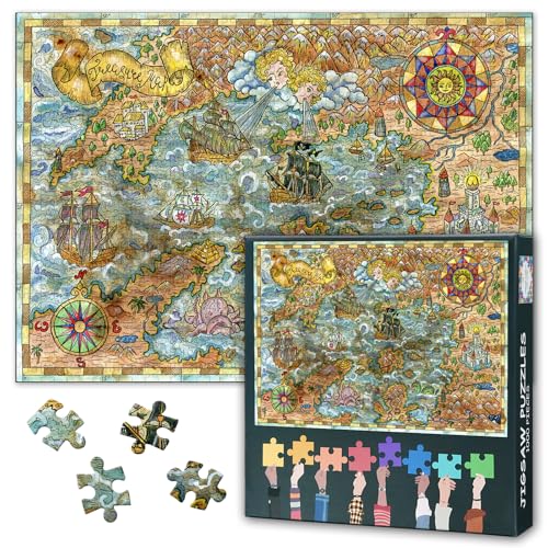 Puzzle für Erwachsene 1000 Teile, Alte Karte der Fantasieländer mit Piratenschiffen, Monstern, Schlössern, Schatzinseln 1000 Teile Puzzle, schwierig unmöglich, 19,5 x 27,5 Zoll Puzzle für Erwachsene 1000 Teile, Alte Karte der Fantasieländer mit Piratenschiffen, Monstern, Schlössern, Schatzinseln 1000 Teile Puzzle, schwierig unmöglich, 19,5 x 27,5 Zoll von TISHIRON
